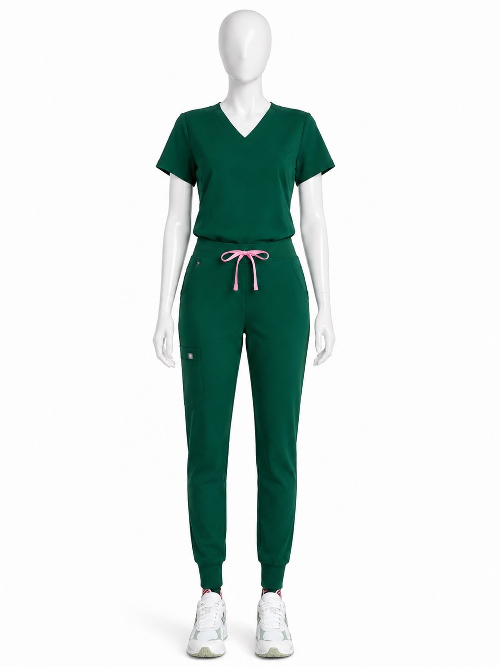 FIGS Casma Scrub Top Zamora Petite Jogger Scrub Pants Forest Green